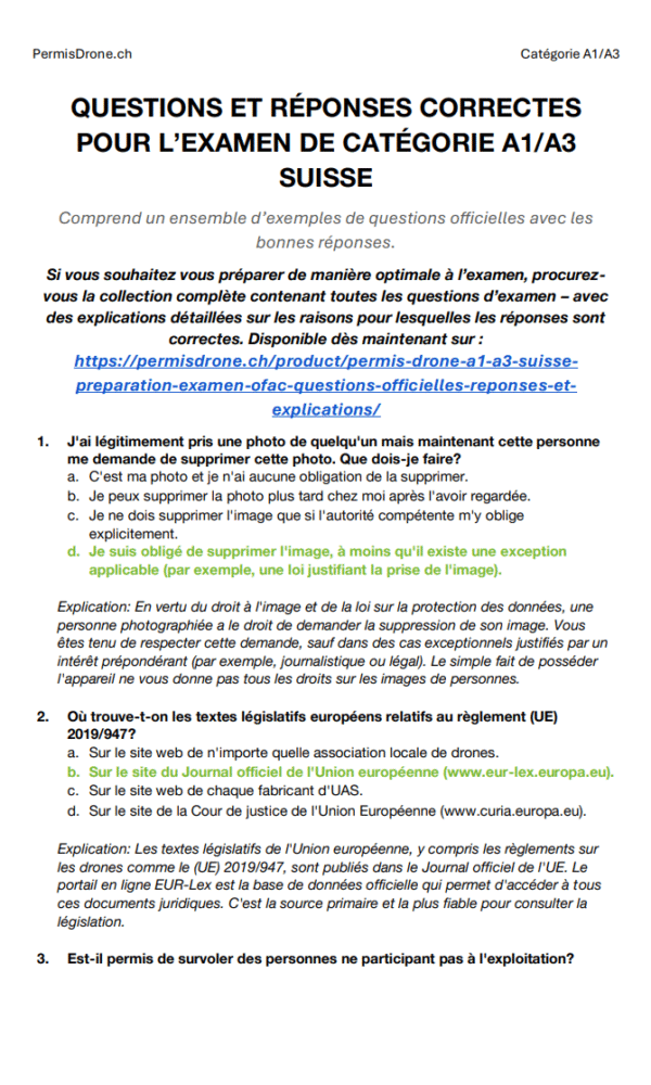 Permis Drone A1/A3 Suisse - Préparation Examen OFAC: Questions Officielles, Réponses et Explications - Image 2