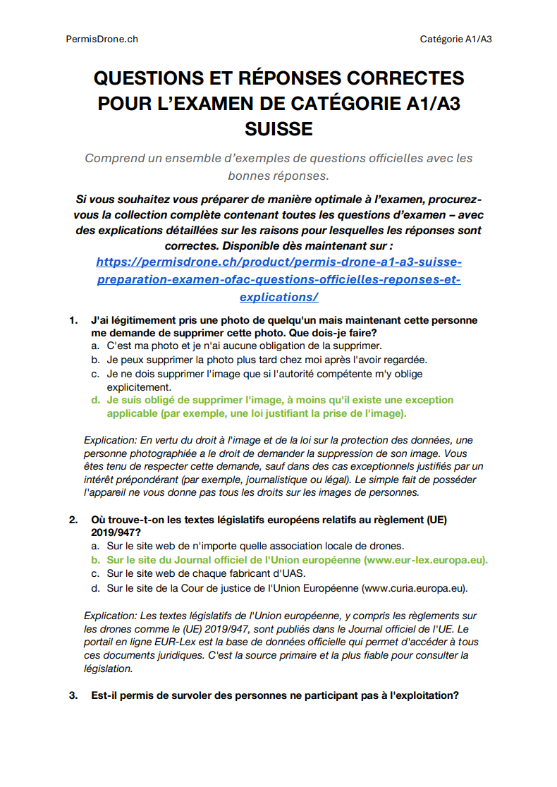 Permis Drone A1/A3 Suisse - Préparation Examen OFAC: Questions Officielles, Réponses et Explications - Image 2