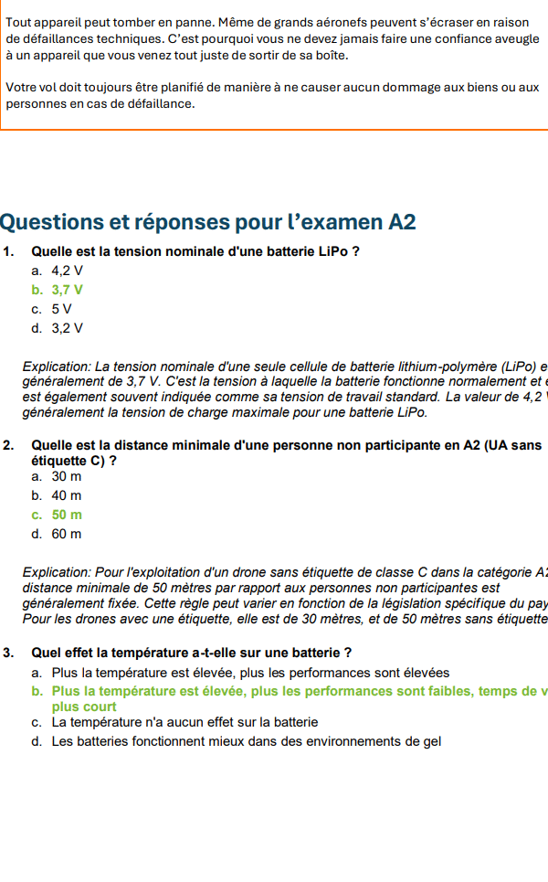Examen Permis Drone A2 Suisse – Préparation complète avec questions officielles, réponses détaillées et support d’apprentissage (OFAC) - Image 4