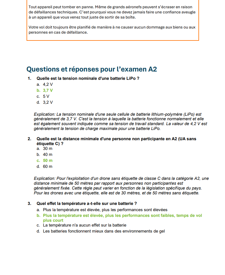 Examen Permis Drone A2 Suisse – Préparation complète avec questions officielles, réponses détaillées et support d’apprentissage (OFAC) - Image 4